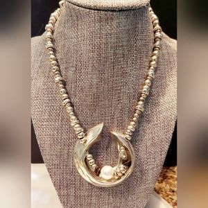 UNO DE 50 STERLING SILVER MOON & PEARL STATEMENT NECKLACE NWOT